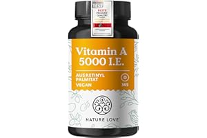 ‎NATURE LOVE NATURE LOVE® Vegane Vitamin A - 365 Tabletten mit 5.000 IE - für Sehkraft, Haut & Immunsystem - hochdosiert, ohne unnötige Zusätze - in Deutschland produziert & laborgeprüft