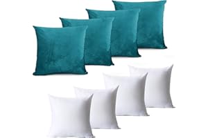 Hafaa Velvet Cushions with Covers Included 8 Pieces (4 Cushion Covers, 4 Cushion Inserts 45cm x 45cm) (8 Piece Set, Teal)
