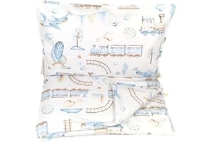 FRIVOLITY Baby's Comfort Bedding Set Duvet Cover (135 x 100 cm) + Pillowcase (40 x 60 cm), Colorful Choo-Choo