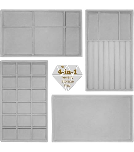 Lot De 6 Plateaux à Bijoux En Velours Gris – Empilables, Amovibles, Pour Ranger Bagues, Colliers, Boucles D'oreilles