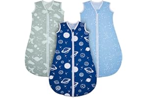 Lilian&Gema Baby Sleep Sack 3 Pack, 18-24 Months Sleeveless Wearable Blanket Baby, 2-Way Zipper 0.5 Tog Infants Sleeping Sack, Lightweight, Blue