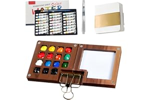 Odipie Tobios Kit D'Aquarelle Miniature, Mini Kit Aquarelle, kit Aquarelle Voyage, Grilles en Bois avec Clip en MéTal, Cadeau pour Peintres, Artistes Et éTudiants (15 Couleurs de Bois)