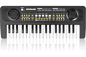 QIQUBOX Infantil Piano Teclado 37 Teclas con Microfono Portátil Juguete Musical, Regalos Navidad Cumpleaños para 3 4 5 6 7 Años Principiante Niños y Niñas, Negro