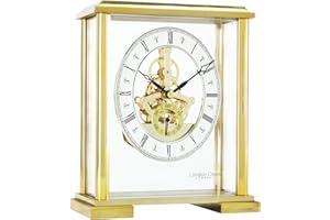London Clock Square top Skeleton Mantel Clock, Gold, 19 x 16 x 8cm