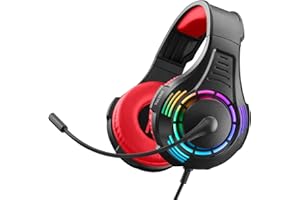 NITHO Spectra Casque Gaming Filaire Over-Ear – Microphone Rabattable, Éclairage RGB Multi-Effets, Son Stéréo – Jack 3.5 mm – PC/PS4/PS5/Xbox One/Series X|S/Mobile/Tablette – Rouge