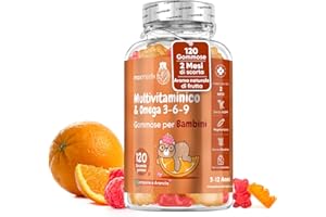 MAXMEDIX Vitamine Bambini con Omega 3 6 9, 120 Gommose (2 Mesi), 12 Vitamine con Zinco e Inositolo, Multivitaminico Bambini, Gusto di Lampone e Arancia, per Vegetariani, Adatto dai 3 ai 12 Anni, Senza Glutine