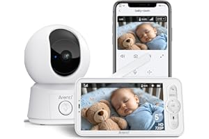 ARENTI 1080P Wifi Baby Monitor with Camera and App,Night Vision,Split Screen,3350mAh Battery,Pan Tilt,Auto Tracking,300m Long Range,Temperature Sensor,Cry&Motion Detection,2 Way Audio