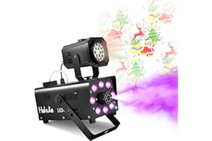 Maquina de Niebla, Maquina de Humo HAKUTA con Proyector de Luces LED e Iluminación de 13 Colores con Efecto de Humo, 500W y 2300CFM con Estanque de Liquido para Niebla de 300ml