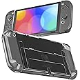 RHOTALL 3 in 1 Protective Black Clear Case Cover for Nintendo Switch OLED, Dockable Skin for Switch OLED and Joy Con Controller, Comfort Grip Shell with Shock-Absorption and Anti-Scratch Design