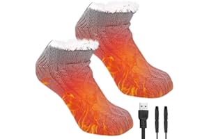 Lomffy Calcetines calefactables USB, Calcetín eléctrico Felpa Gruesa Calcetines Tipo Pantufla Antideslizantes Calentadores de pies Calentador térmico pies Calcetines de Punto Regalo Calentar los pies
