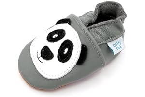 Dotty Fish Chaussures en cuir souple pour bébés et tout-petits – Antidérapantes, pieds nus, souples, recommandées par les podologues, légères, respirantes – Animaux. Pour garçons et filles. 0-5 ans