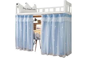 GossipBoy Bunk Bed Curtains, Canopy Bed Curtains, Blackout Curtains, Students Dormitory Tent for Cabin Bed with Nets Dustproof Blackout Cloth,Blue Openwork,Bottom Bunk Curtain 1.2m