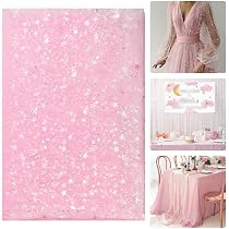 Tissu Tulle Pailleté étoilé 160x120 Cm - Rose, Nylon, Pour Robes, Décorations DIY, Fêtes