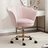 chairus Swivel Dressing Table Chair with Floral Back, Light Pink | Velvet Fabric, On Wheels, Makeup Chair, Design, Gold Legs