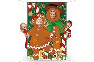 Gibocot Christmas Gingerbread Decorations 39x59in Gingerbread Man Face Game Backdrop Banner, Reusable Christmas Photo Props, Winter Holiday Xmas Party Photo Booth Accessories