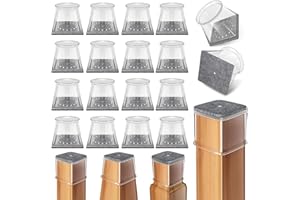 ANSIBLE Protector Patas Sillas Cuadradas,24 Pieces Transparent Silicona con Fieltro, Deslizadores de Fieltro para Sillas, Tapas Protectoras para Patas de para Pisos de Madera(Fit 19-25mm)