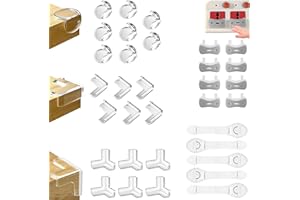 SALVAYRO 1995 Salvayro Lot de 33 kits de sécurité pour enfants pour la maison - Comprend 20 protections d'angle, 5 fermetures d'armoires, tiroirs et portes, et 8 protections de prises.