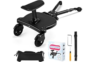 Joycushy Buggy Board with Seat, Universal 2-in-1 sit and Stand Buggy Buggy Board with Pram Bag for Over 99% of Prams, Kiddy Board for Toddlers from 2-6 Years Children, Load Capacity 25 Kg