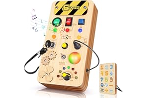 NORBASE Montessori Switch board Wooden LED Light Busy Board, Montessori Sensory Toys Busy Boards for Autism, Toddler Toys Activities Board for Airplane Travel, Educational Baby Toys for 3+ Year Olds