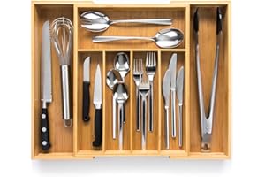 budu Organizador de Cubiertos #38 (profundidad 38 cm) de Bambú, Bandeja para Cubiertos Extensible, Cubertero Ajustable para Cajón