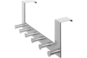 WEBI Over The Door Hooks Door Hanger,Over The Door Towel Rack with 6 Peg Hooks for Hanging,Over Door Coat Rack for Clothes,Back of Bathroom,Silver
