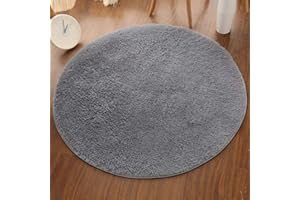 SHENGWAN Teppich Runder Shaggy Zimmerteppich Waschbar Sitzkissen Teppich für Kinderzimmer, Schlafzimmer, Wohnzimmer Silbergrau Durchmesser 40cm