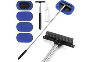 Kit Limpiador para Parabrisas Extensible (22-98.5cm) con Limpiaparabrisas de Inoxidable Cabezal del Limpiar Cristales Coche y Spray Bottle con 4 Paños de Fibra para Limpiar Retrovisores Parabrisas