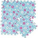 9 Pcs Flower-Patterned Interlocking Soft Foam Flower Floor Mats Kids Play Mats 30 * 30 * 1cm (Blue)