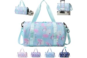 YOUYIKE Bolsa de Viaje Chica, 25 L Bolsa Deporte Niña Unicornio, Grande Travel Bag Fin de Semana, Bolsa de Natación para Playa, Bolsa Deporte con Compartimento Zapatos y Bolsillo Húmedo, Verde