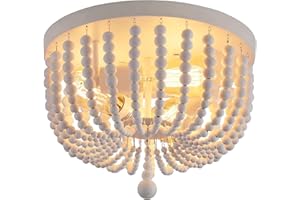 H.W.S Lampa Sufitowa Do Salonu Drewno żYrandol Drewniany Koraliki Drewniane E27 Vintage Wisiorek Oprawa OśWietleniowa Wspornik Podtynkowy Sypialnia Kuchenna Jadalnia Przedpokoju (A)