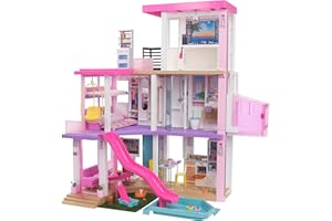 Barbie Mobilier Dreamhouse, Maison de Rêve pour poupées sur 3 niveaux, 109 cm de haut, lumières et sons, plus de 75 accessoires, jouet pour enfant, GRG93
