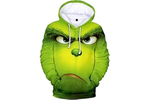 GENERIC Weihnachten Hoodie Herren und Damen Grinch Weihnachtspullover 3D Lustig Kapuzenpullover Oversize Weihnachts Sweatshirt mit Tasche Langarmshirt Pullover Herbst Winter Festlich Oberteile Pulli