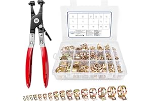 JAYZUUM 130 Stück schlauchschellen EdelstahlSet 6–25 mm, 16 Größen Sortiment mit Schlauchklemmzange, Federbandschellen Klemmen für Auto, Kraftstoffleitung, Garten, Haushalt & Werkstatt (Roségold)