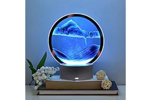 USMEI Moving Sand Art Bild rund Glas 3D Tiefsee Sandlandschaft in Bewegung Display fließender Sand Rahmen, Kinder Große Desktop Kunst Spielzeug, Home & Office Desktop Dekorationen (blau)