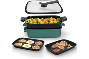 ‎AEWHALE AEWHALE 3-in-1 Multifunktionspfanne Elektrischer Grill,Elektropfanne mit Deckel 1500W Antihaftbeschichtung, Abnehmbare Oberfläche&Cool-Touch-Griffe Pancake Elektrisch Partypfanne