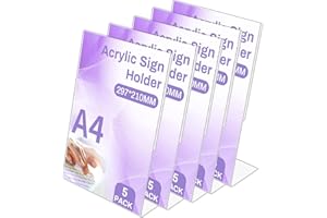 Sagreeny A4 Acrylic Sign Holder,5 Pack L-Shape Display Stands, A4 Acrylic Poster Menu Holder, Clear Plastic Display Holders Stands for Table Restaurant Hotel Documents Office (A4-L 5Pack)