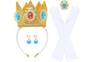 SAIIURV 4 Pièces Princesse Peach Accessoires de Costume, Princesse Deguisement Accessoires Couronne/Boucles D'oreilles/Gants/Broche, pour Fête D'anniversaire Carnaval Cosplay Habillée (Multicolore)