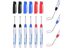 VOKMON Pack de 6 rotuladores de agujero profundo, rotuladores de punta extra larga de 30 mm, marcadores para marcador de agujeros profundos, marcador para madera, plástico, pared, azul, rojo)