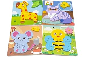 Kulveanju Puzzle en Bois Bebe 2 an, 4 Pièces Animaux Wooden Puzzle Jeux Encastrement, Educatif Jouet Montessori pour Garçons Filles, Anniversaire Halloween Noël Cadeau Jouet Enfant 2 3 Ans