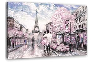 Feeby Tableau déco Mural Paris Image Moderne Tour Eiffel Rose 90x60 cm