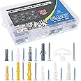 Glarks 212Pcs Phillips Flat Head Self Tapping Screws and Ribbed Anchors Assortment Screws Kit