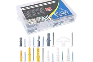 Glarks - Set di viti a testa piatta con viti autofilettanti e tasselli a coste, confezione da 212 pezzi