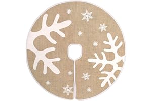 MACTING Weihnachtsbaum Decke, 76cm Christbaumdecke, Khaki Weihnachtsbaumdecke Rund, Leinen Tannenbaum Decke, Schneeflocke und Geweih Abdeckung für Christbaumständer, Weihnachtsdekoration für Zuhause