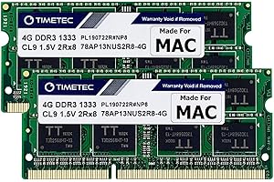 Timetec 8 GB(2x4GB) Kompatybilny z Apple DDR3 1333MHz PC3-10600 CL9 dla MacBook Pro(początek/koniec 2011 13/15/17 cali), iMac (połowa 2010 r.,połowa/koniec 2011 21.5/27 cali),Mac Mini(połowa 2011)