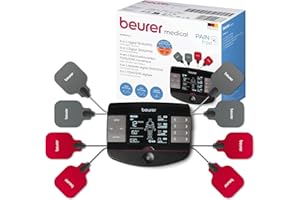 Beurer Dispositivo TENS/EMS digitale EM 89 con funzione calore, 4 in 1 per terapia del dolore, stimolazione muscolare, massaggio e calore, 4 canali regolabili separatamente, 8 elettrodi autoadesivi