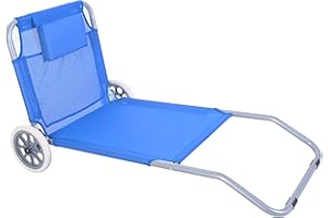 NORDIQ LET'S MAKE HOME NORDIQ - Tumbona Carrito de Playa Plegable - Tumbona Plegable – Tumbonas Playa con Respaldo – Tumbonas de Acero 25 mm para Playa, Camping y Piscina - Ligera y Resistente -con Cojín - Azul