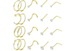 JeweBella 20 Piezas Piercing Nariz Acero Quirúrgico para Mujer Hombre Cartílago Piercing Oreja Anillos de Nariz Aro Septum Piercing Helix Conch Tragus Plata Oro 18G 20G 22G