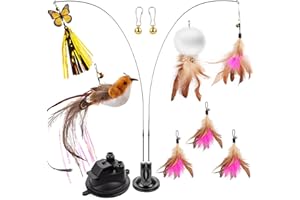 AIDIYAPET Zabawki dla kotów, zabawki dla kotów domowych, zabawki z piórami kota z 2 różdżkami, interaktywna zabawka dla kota z super przyssawką, dla kociąt i dorosłych, 11 szt. (różowe)