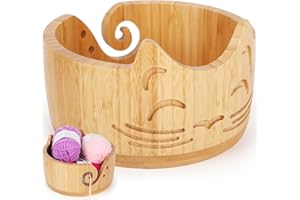 ‎COOPAY Coopay Katze Garnschale für Wolle, 18x10cm Walnussfarbe Holz Garnschale, Leicht Groß Wollschüssel zum Stricken, Handgefertigt Wollschale zum Häkeln, Tragbar Strickschale (Natural)