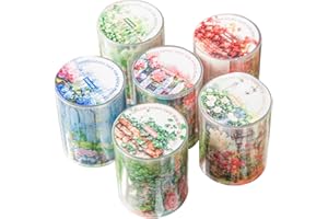 Inscrip Washi Tape Lot de 6 rouleaux de ruban adhésif Washi en PET motif fleurs feuilles d'érable roses hortensias PET - Plantes rétro Washi - Feuille florale - Pour bricolage, scrapbooking, paquet